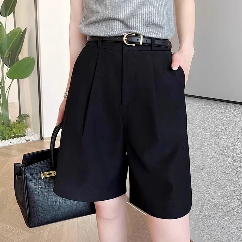 西装休闲五分裤女薄款夏季新款高腰垂感显瘦中裤宽松阔腿短裤女装