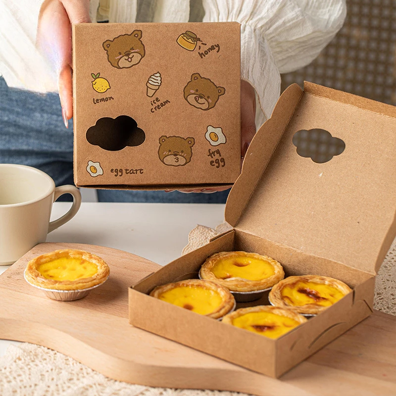 蛋挞包装盒蛋糕盒包装甜品打包盒可爱小熊葡式蛋挞牛皮纸盒子家用