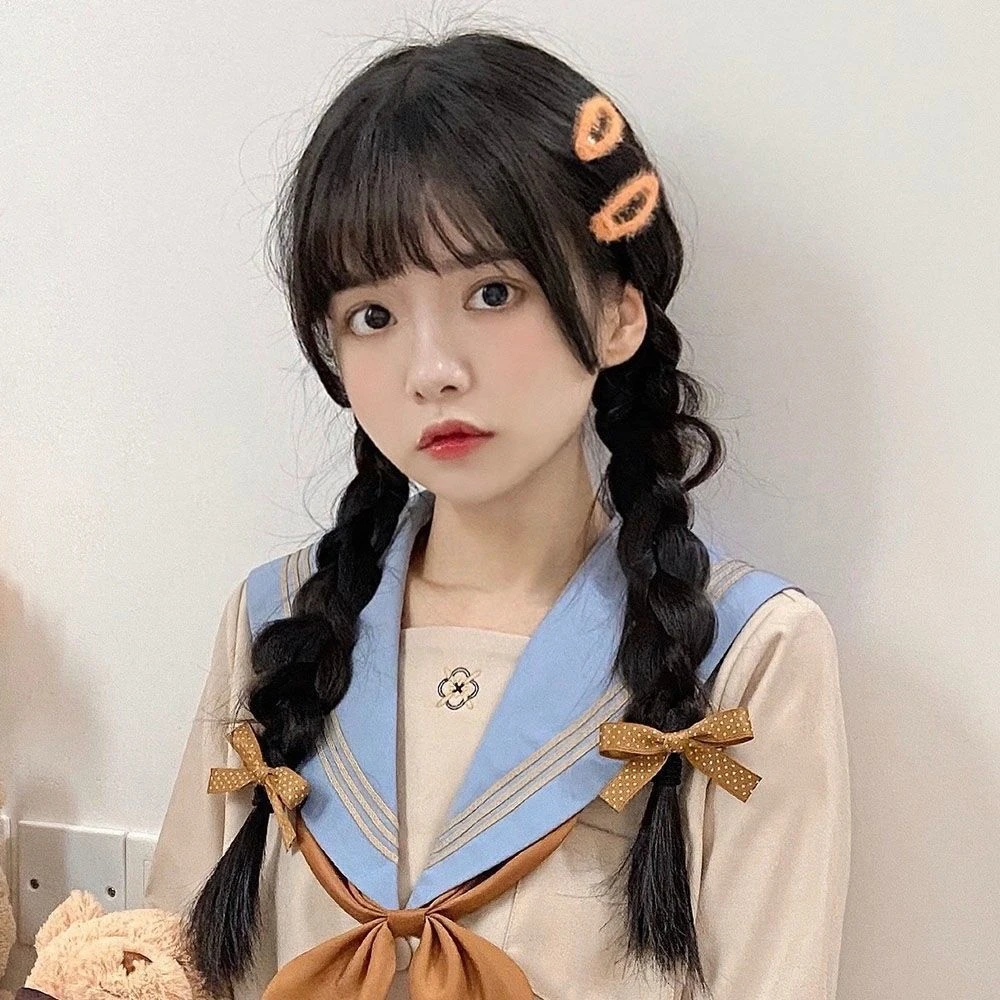 假发女长直发麻花辫子空气刘海自然逼真软妹可爱双马尾辫子全头套