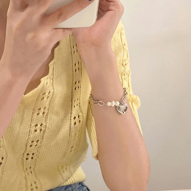 冬季链条珠珠爱心手链女生ins小众高级感设计个性手饰