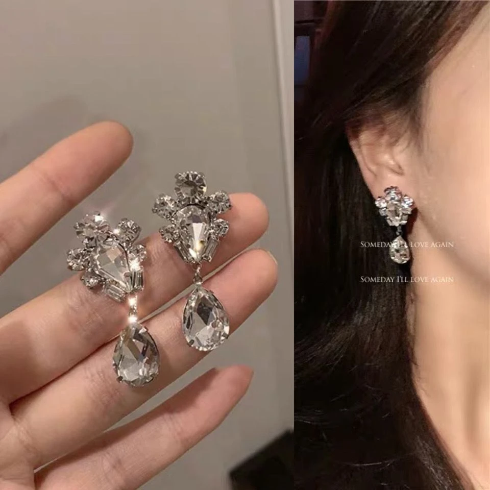 铜合金仿水晶耳饰 仙女的宝藏 超重工仿水晶气质长款简约气质耳环