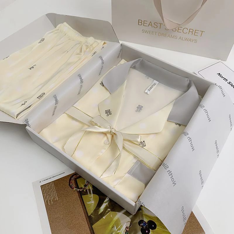 气质新款高级感泡泡熊冰丝睡衣女春秋款夏季薄款冰丝长袖套装轻奢