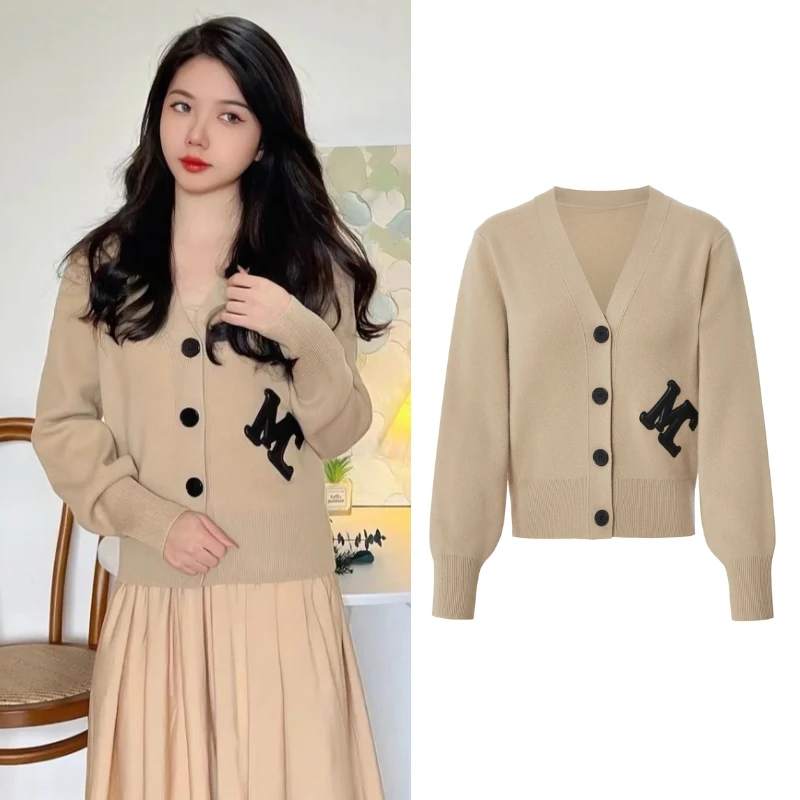 Z1018【M】时尚美拉德千金针织开衫2024年冬季新款撞色学院风针织衫