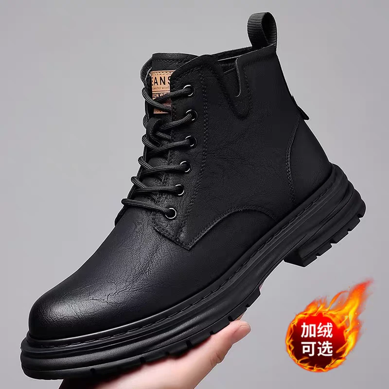 啄木鸟男靴男鞋软底马丁靴男加绒棉靴复古英伦风工装靴短靴子男潮