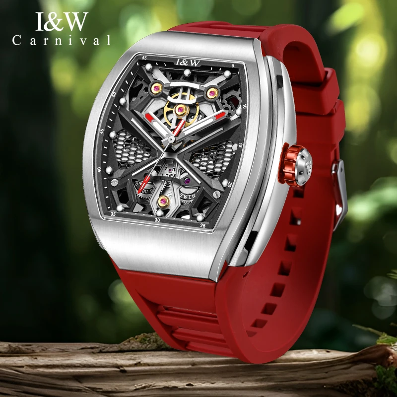 瑞士爱沃驰手表酒桶型男款高档新款镂空镶钻潮男百搭男士机械表