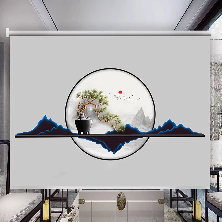 中式卷帘遮光轻奢客厅卧室餐厅办公室卷拉式升降免打孔窗帘