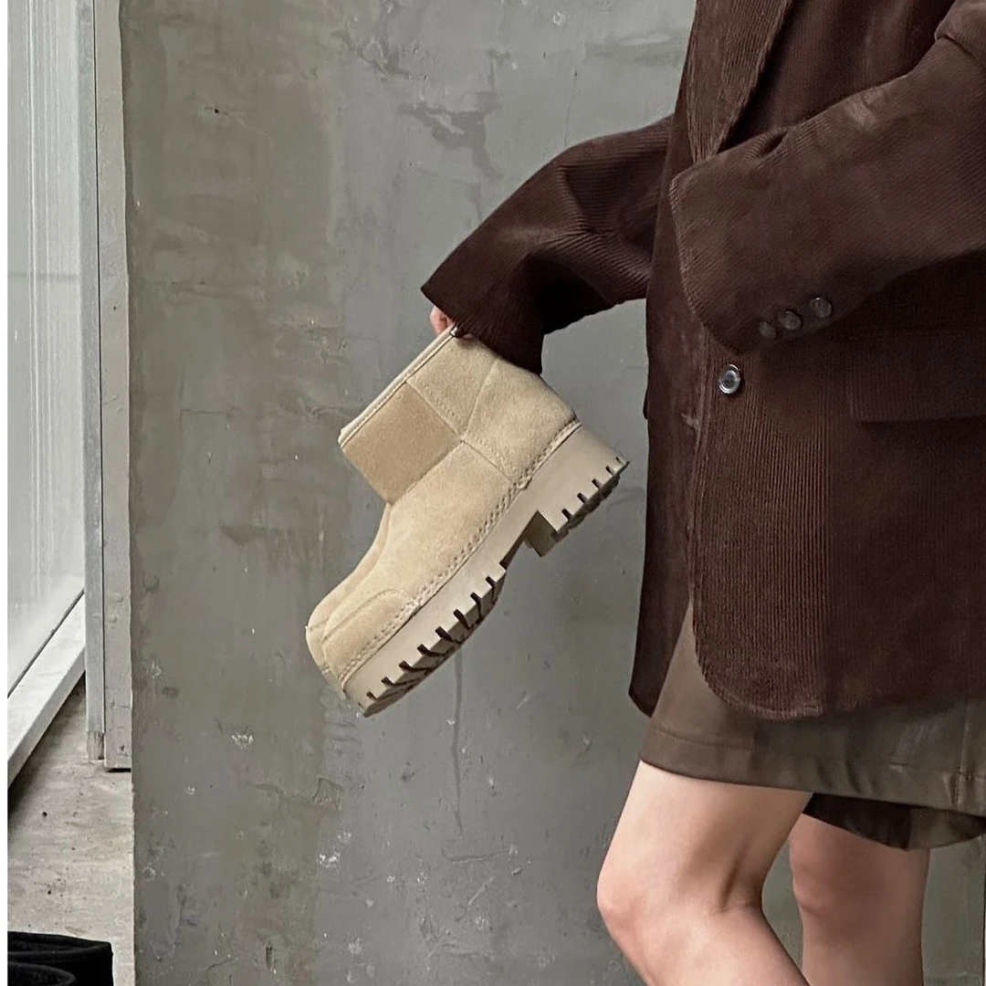 【YELAOBAN】10195-03秋冬圆头厚底雪地靴保暖加绒舒适女鞋