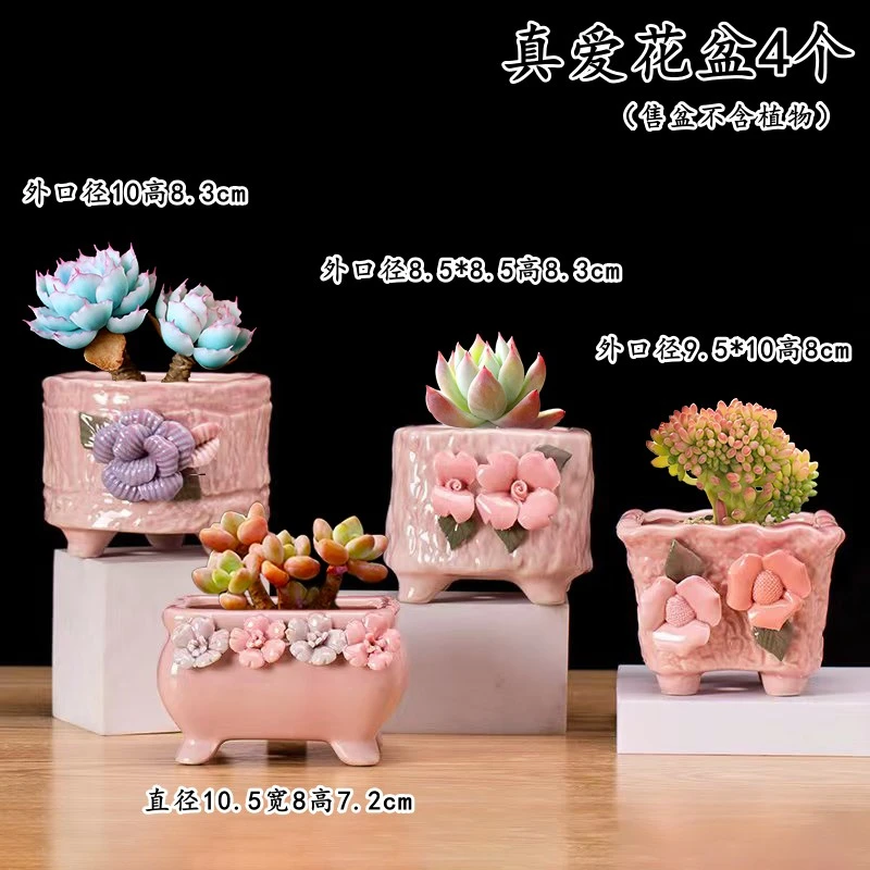 多肉花盆陶瓷青瓷捏花盆植物粗陶复古紫砂创意大小简约客厅个性盆