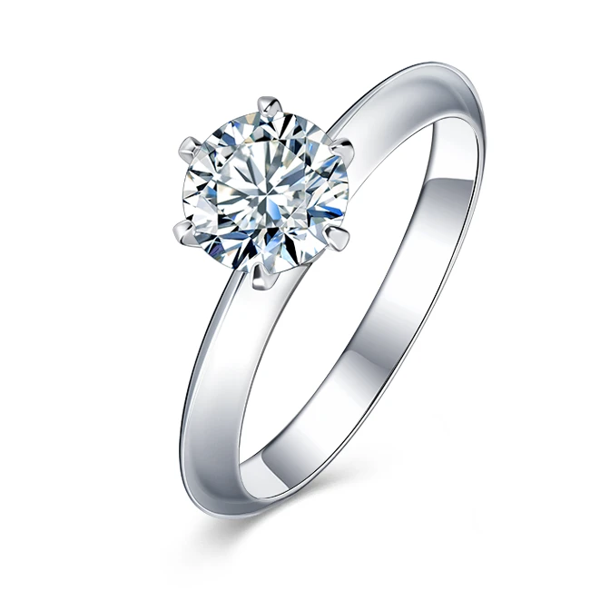 实验室培育钻石1-3克拉T家经典六爪铂金Pt950戒指人造钻求婚送礼