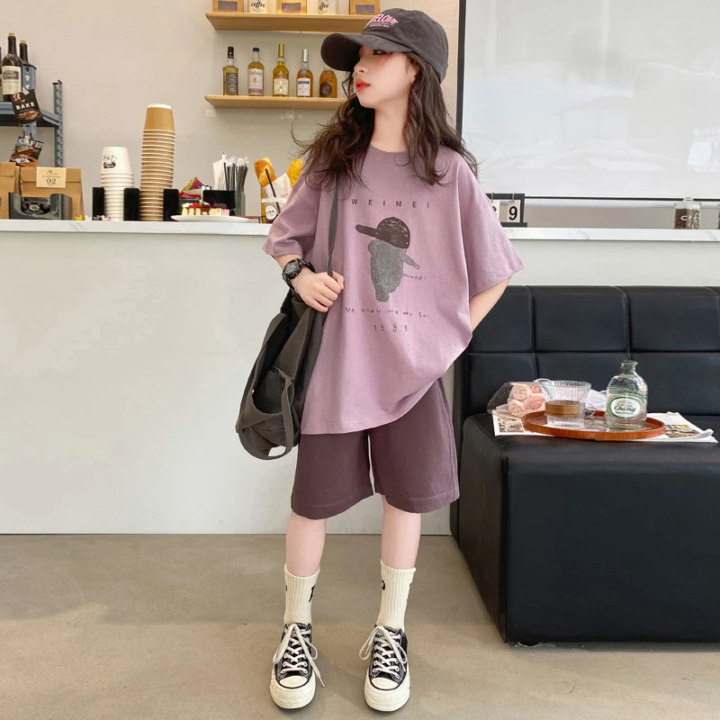 女童夏装套装2024新款儿童洋气时髦短袖中大童夏季运动短裤两件套