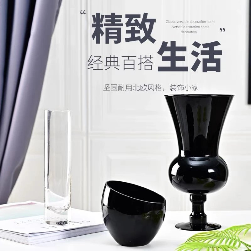 手工玄关居家生活桌面多肉卧室民宿桌面摆件黑色玻璃花瓶精致装饰