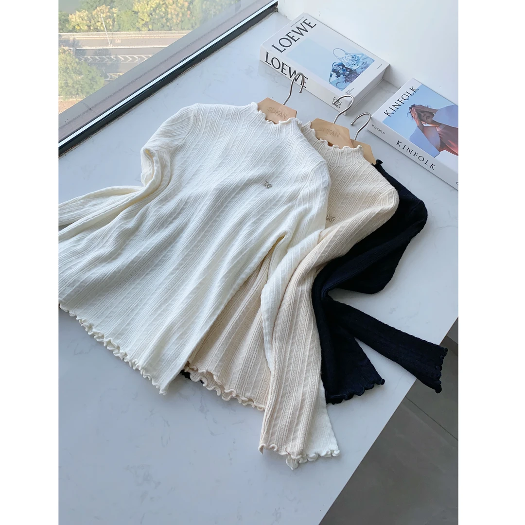 璇璇家简约弹力百搭波浪边打底毛衣