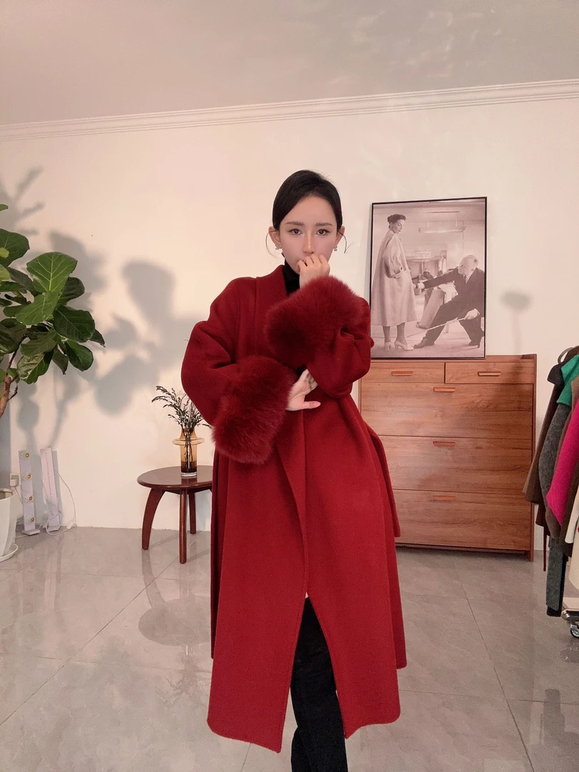 2024秋冬新款纯羊毛大衣外套高级轻奢名媛气质双面时尚网红显瘦鹿