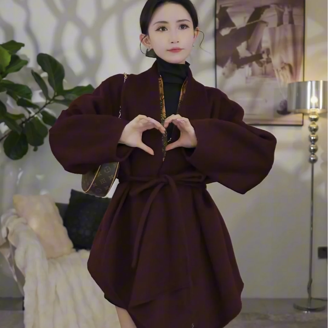 8187百搭秋冬时髦韩版双面羊毛大衣显高显瘦新年名媛鹿