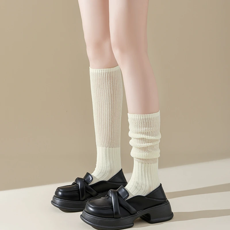 早秋袜子女堆堆袜中长款小腿袜网红长袜子薄款白色jk搭配小皮鞋秋