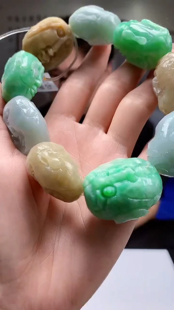 【闪购商品】定制翡翠未镶嵌8008jj-毛货十八罗汉手串77