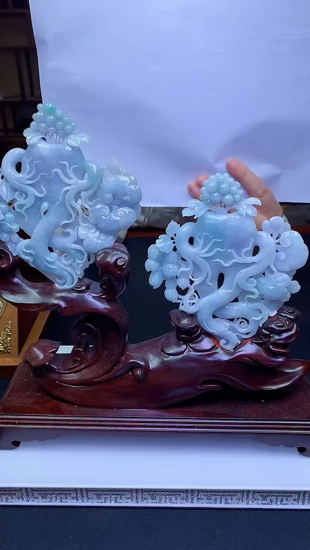 【闪购商品】定制翡翠未镶嵌8031jj-毛货摆件两件人参80配底座