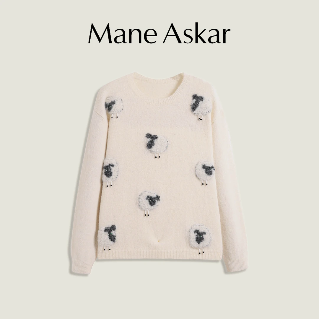 【丫头baby专属】冬季新款时尚减龄卡通小羊圆领毛衣女装OK01107