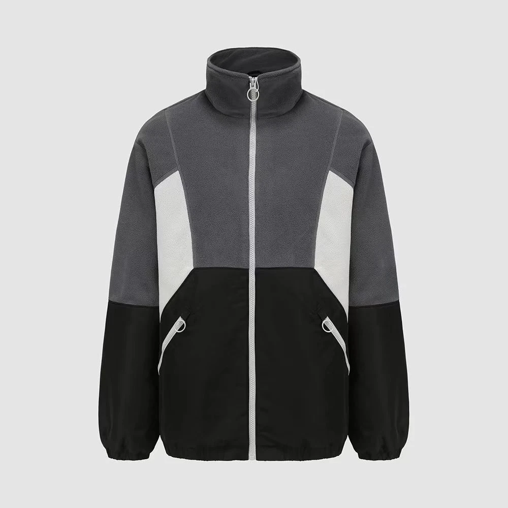 男女同款，潮牌拼接撞色立领摇粒绒宽松外套4073