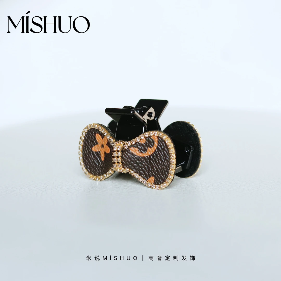 【185】高端定制老花皮面蝴蝶结小抓夹（4cm）