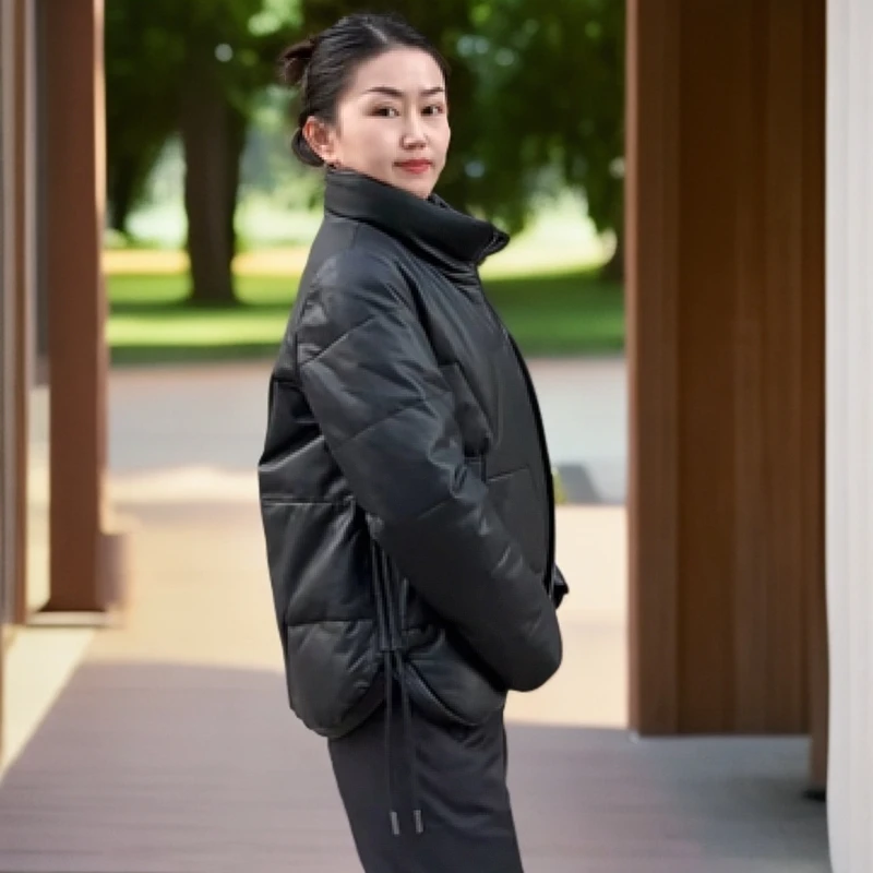 24-2302女士绵羊皮鹅绒内胆冬季加绒加厚皮衣