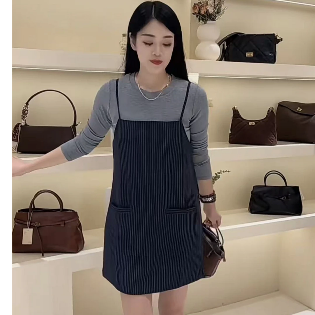 叙旧姑嫂推荐时尚条纹两件套连衣裙706编码12