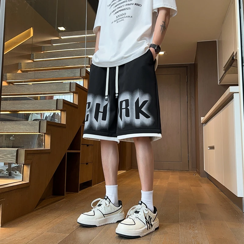 隐匿者休闲短裤男士夏季新款中裤宽松潮流大码印花运动阔腿五分裤