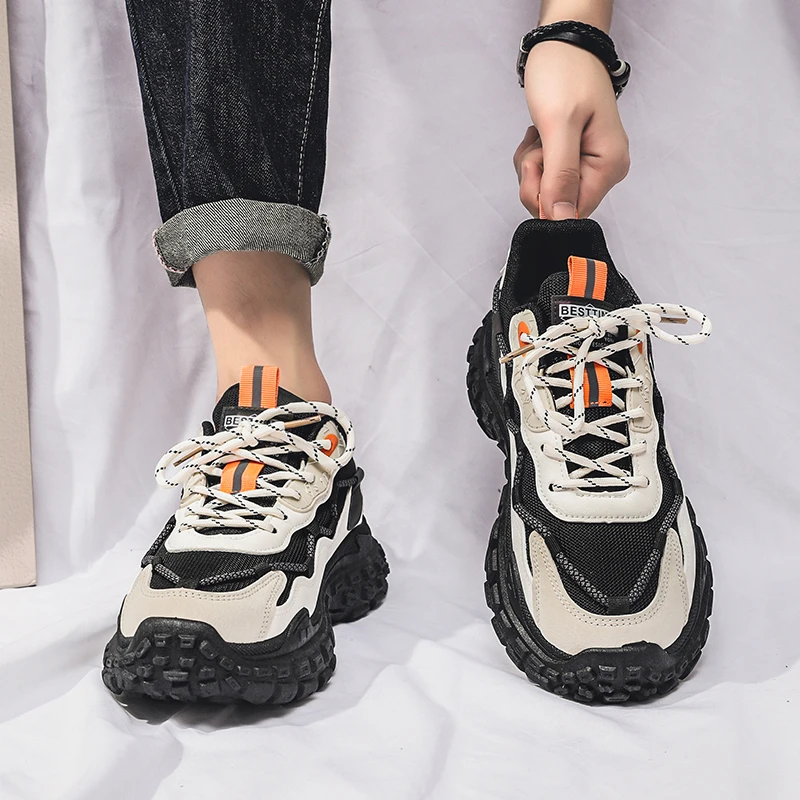 莆田男鞋夏季透气网红轮胎底老爹鞋ins潮鞋网面运动休闲跑步增高