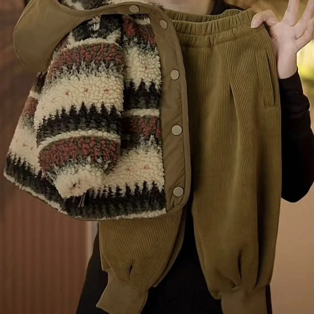 儿童毛毛衣2024秋冬季新品套装儿童连帽加厚保暖洋气韩版时髦外套