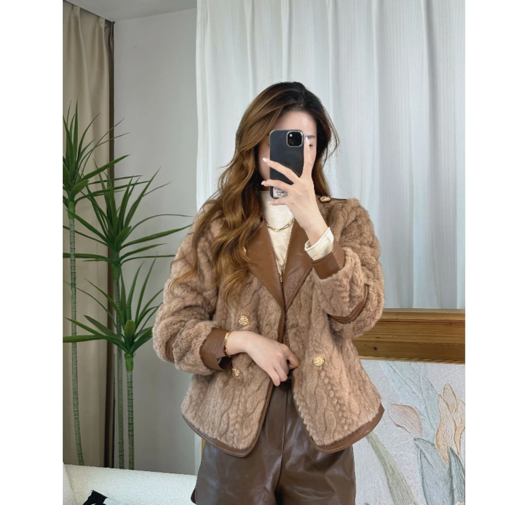 LQR#9018冬季奶茶咖色小香风气质女士宽松皮毛一体韩版时尚外套