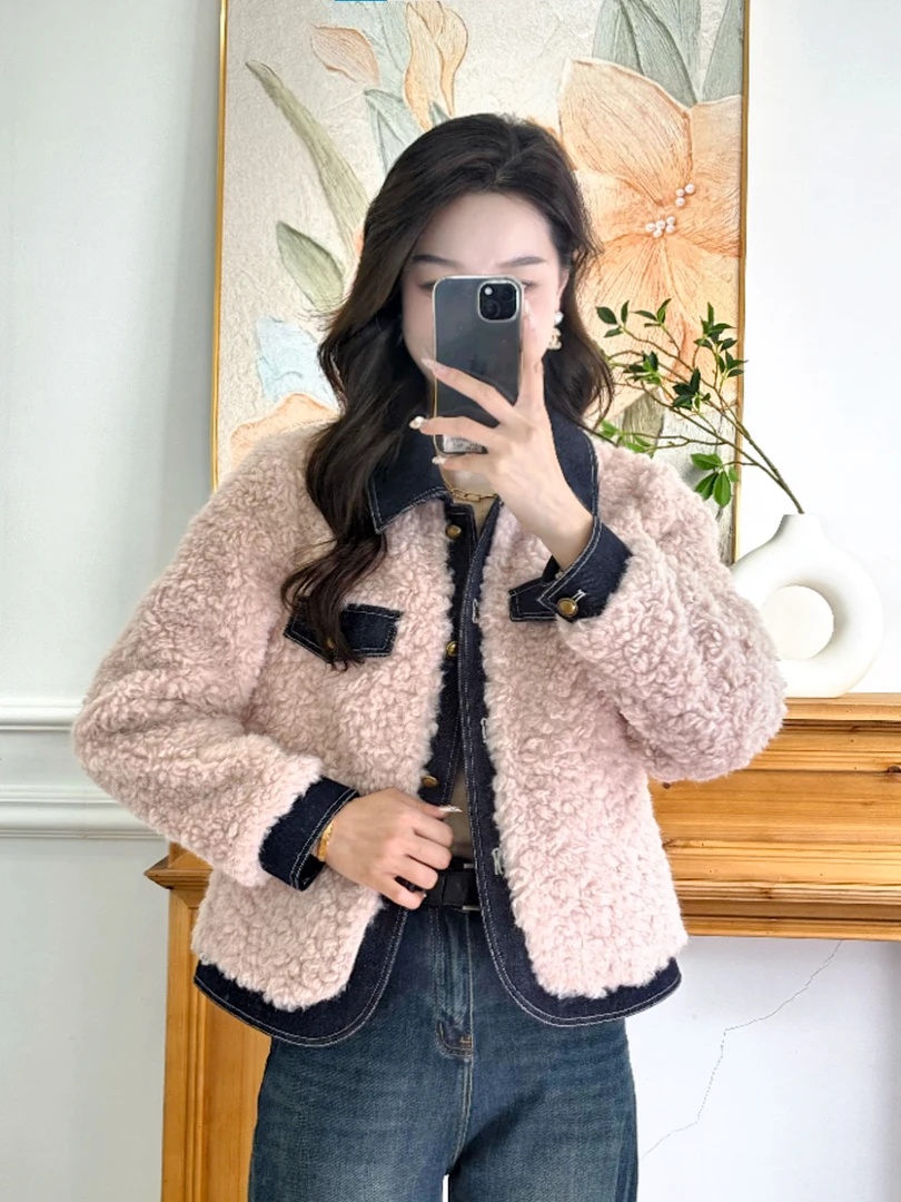 LQR#【静候佳音】小个子牛仔拼接小香风气质女士皮毛一体时尚外套