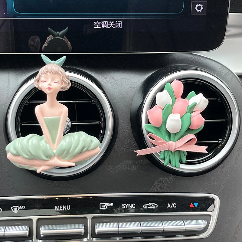 创意车载香薰网红郁金香扩香石出风口装饰汽车高档香水持久淡香