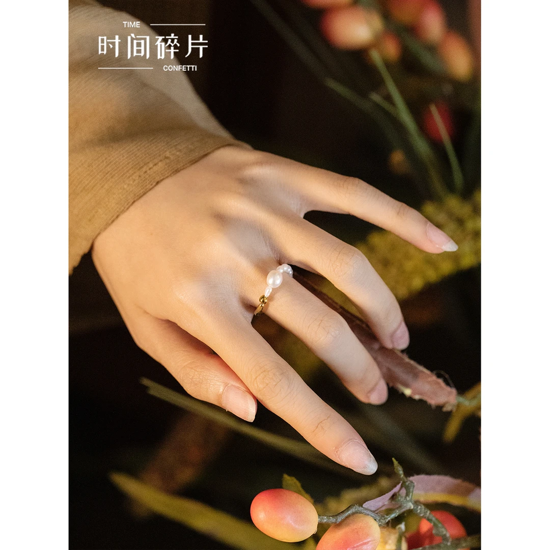 铜合金戒指 【孙二娘】法式优雅设计感异形珠珠弹力绳戒指TC 6116