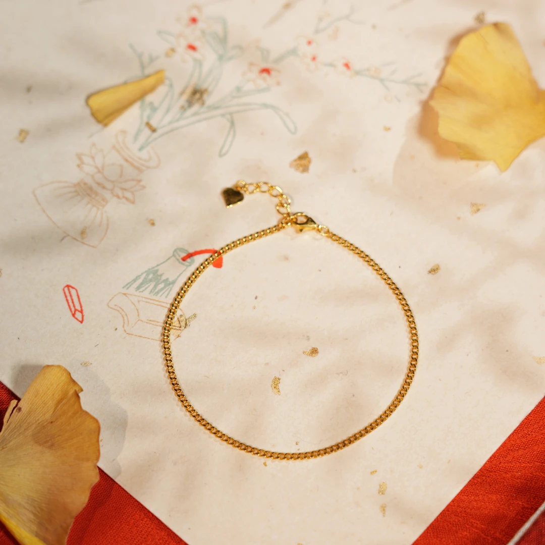 吉珂【扶萤】足金手链简约金色素款时尚气质百搭