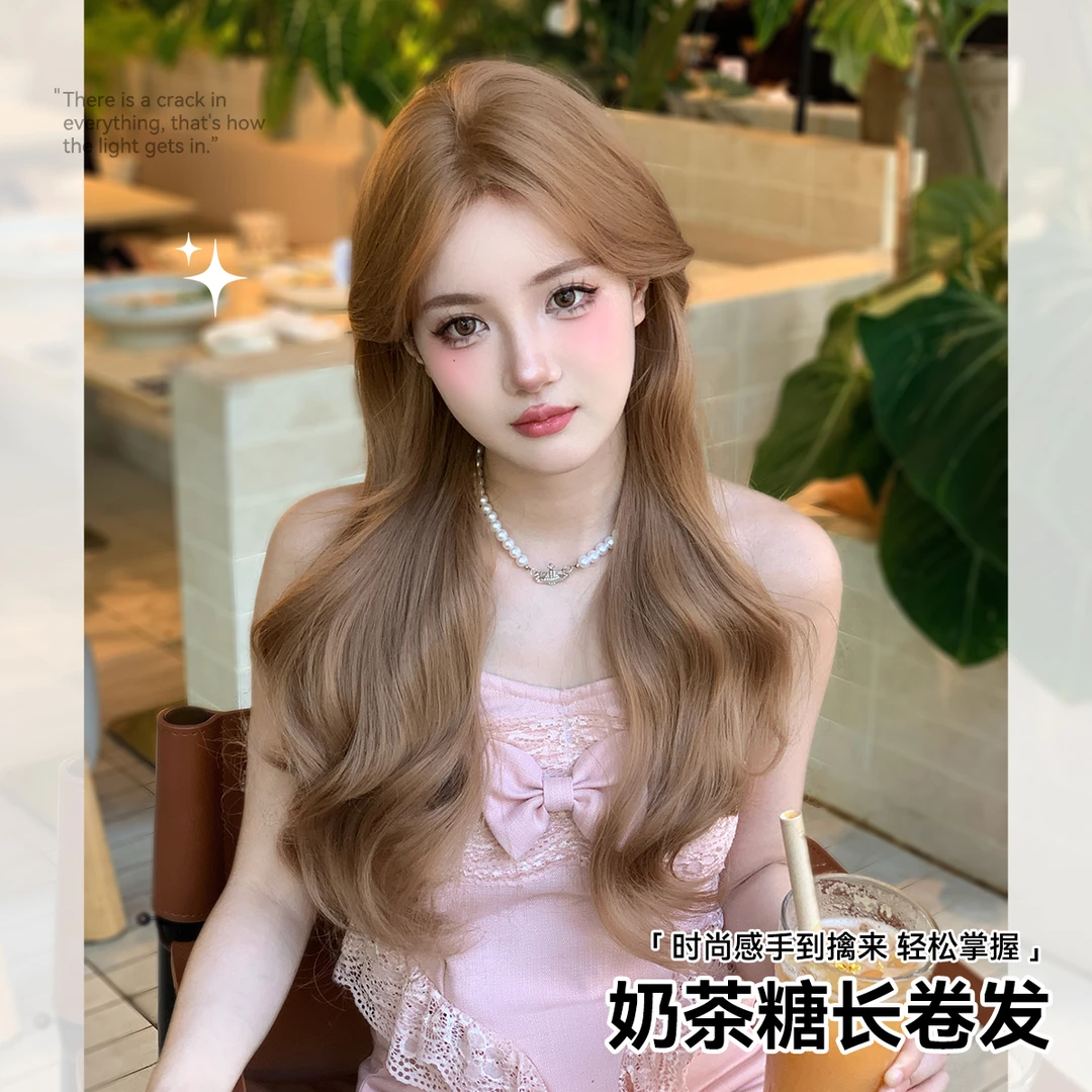 【甜心教主】假发女韩系甜美可爱中分手钩蕾丝大波浪长卷发整顶假发