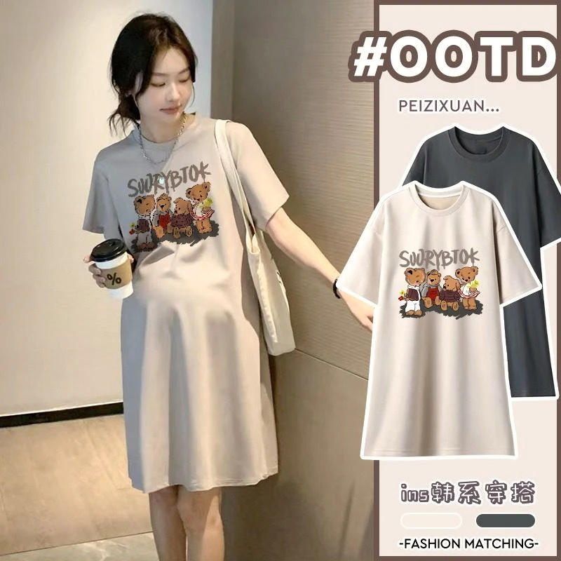 【梦梦妈】孕妇裙连衣裙宽松T恤裙中长款长裙上衣夏季新款女式裙子