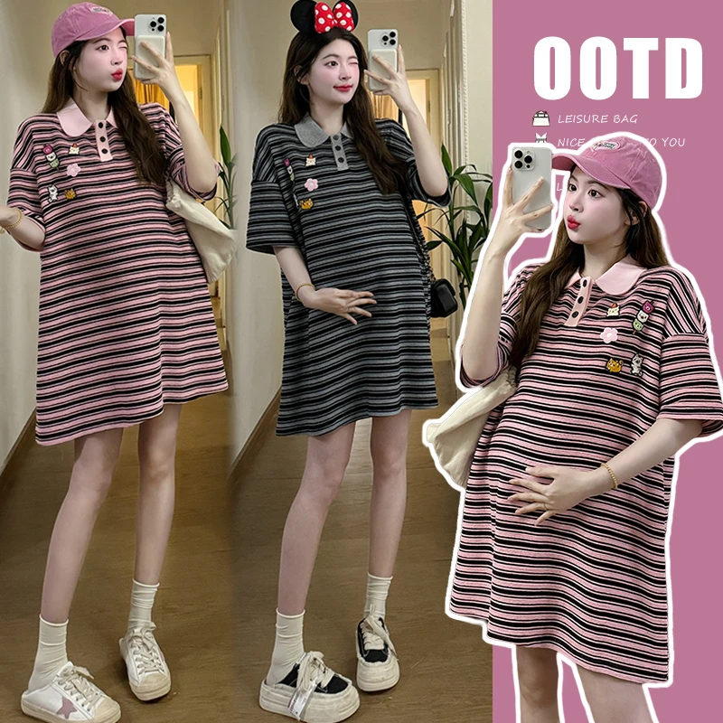 【梦梦妈】孕妇T恤裙2025夏季新款韩版时尚宽松大码中长孕妇连衣裙