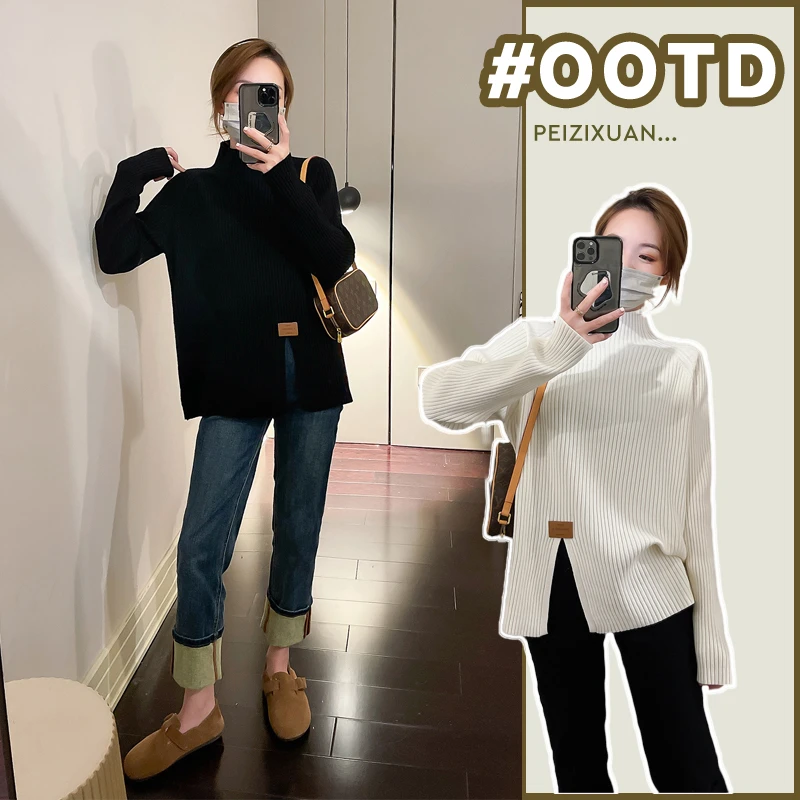 现货包芯纱直播抖音孕妇装针织衫上衣秋冬装2013新款开叉春秋