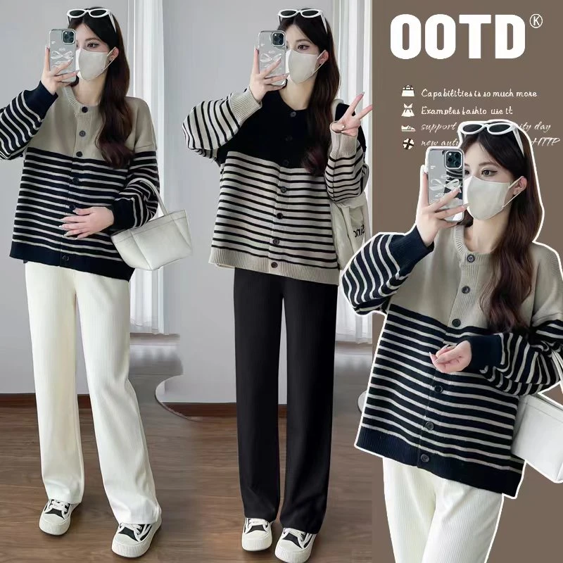 【梦梦妈】孕妇外套秋装上衣2025新款时尚洋气宽松大码针织毛衣开衫