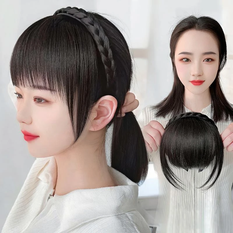 辫子发箍刘海一体前额头帘鬓角遮白发碎齐刘海头顶假发补发片头箍
