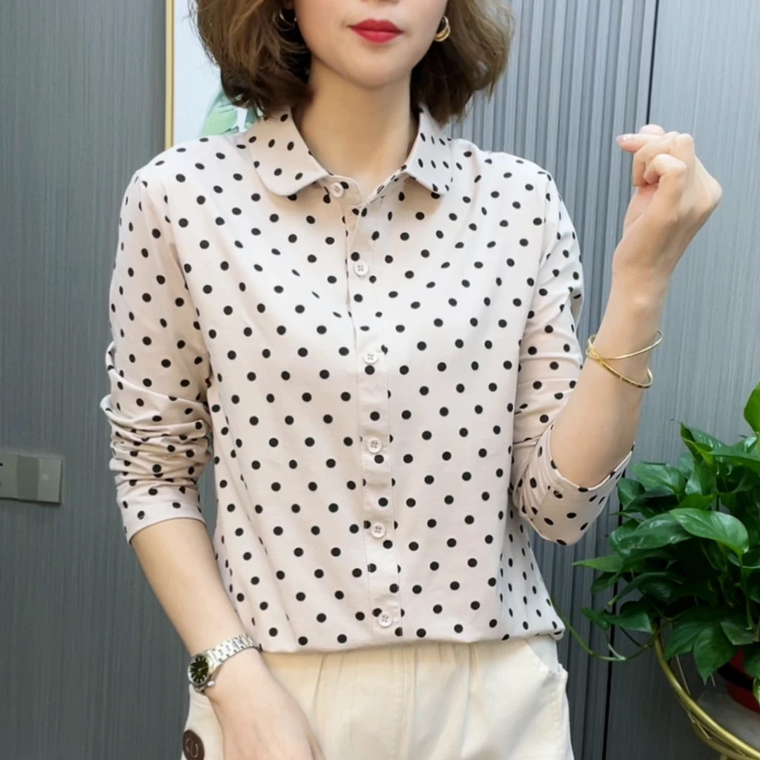 2024新款时尚春季服饰衬衫百搭翻领圆点洋气气质显瘦女士上衣