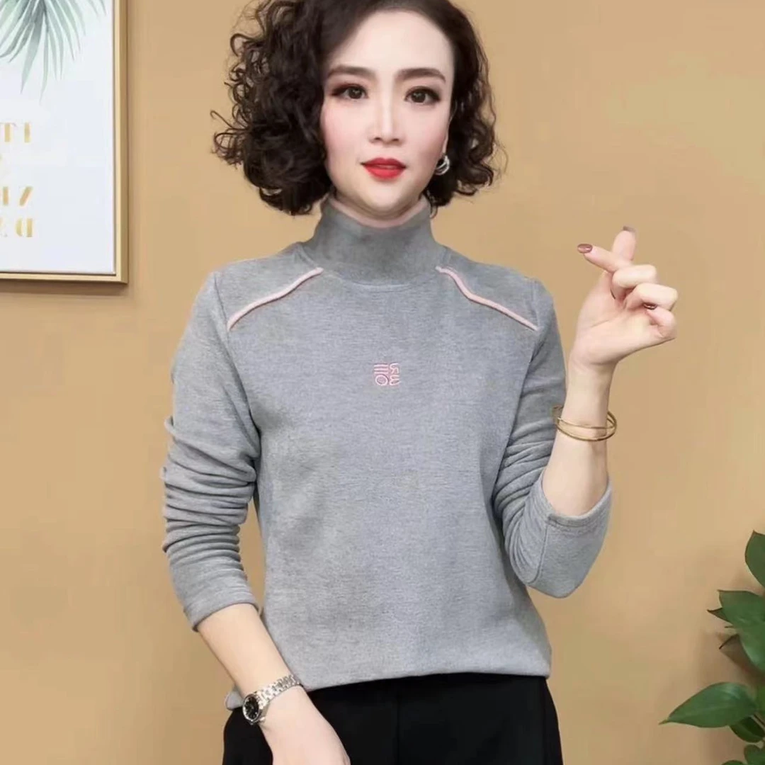 2024冬季新品洋气百搭时尚纯色气质减龄打底衫女士上衣