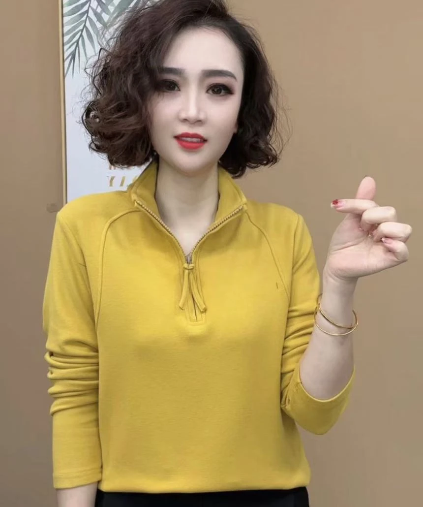 2024秋冬季新品时尚百搭修身显瘦加绒加厚半拉链打底女士上衣#997