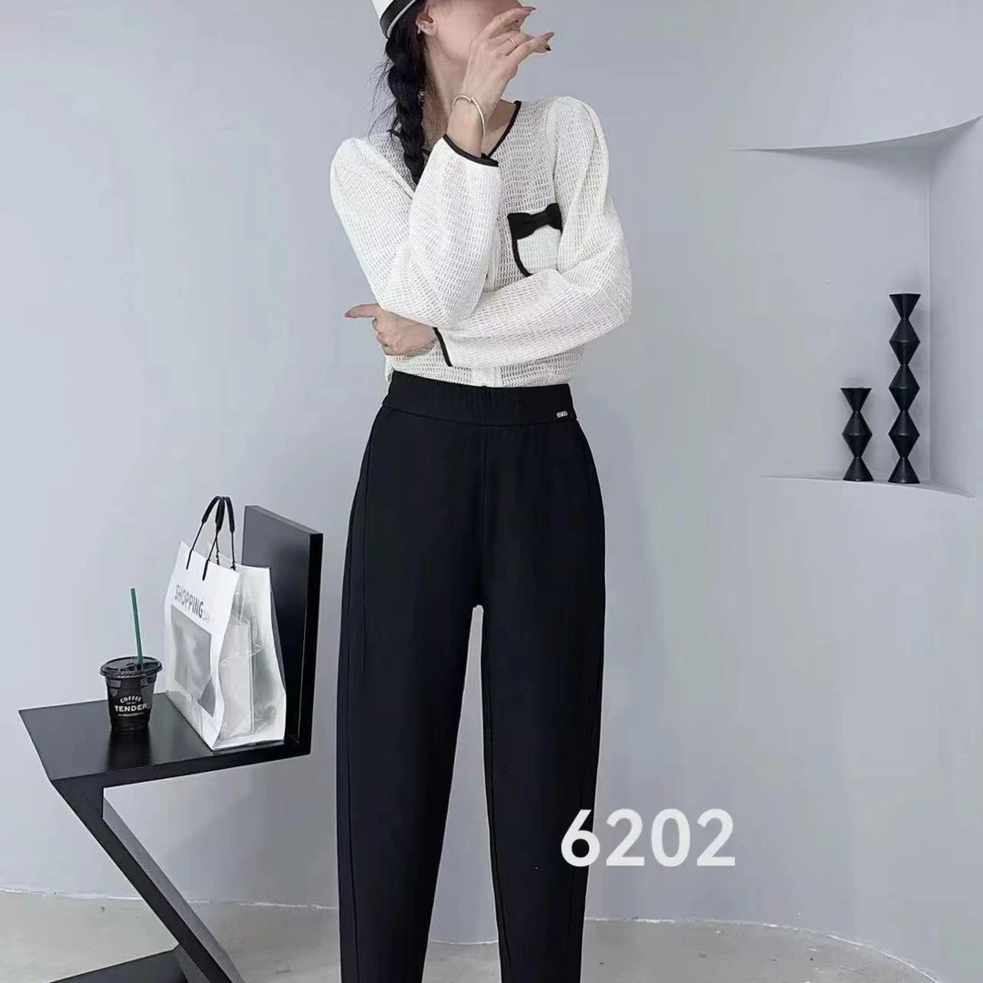 2024新品时尚秋季百搭纯色松紧腰女士九分裤