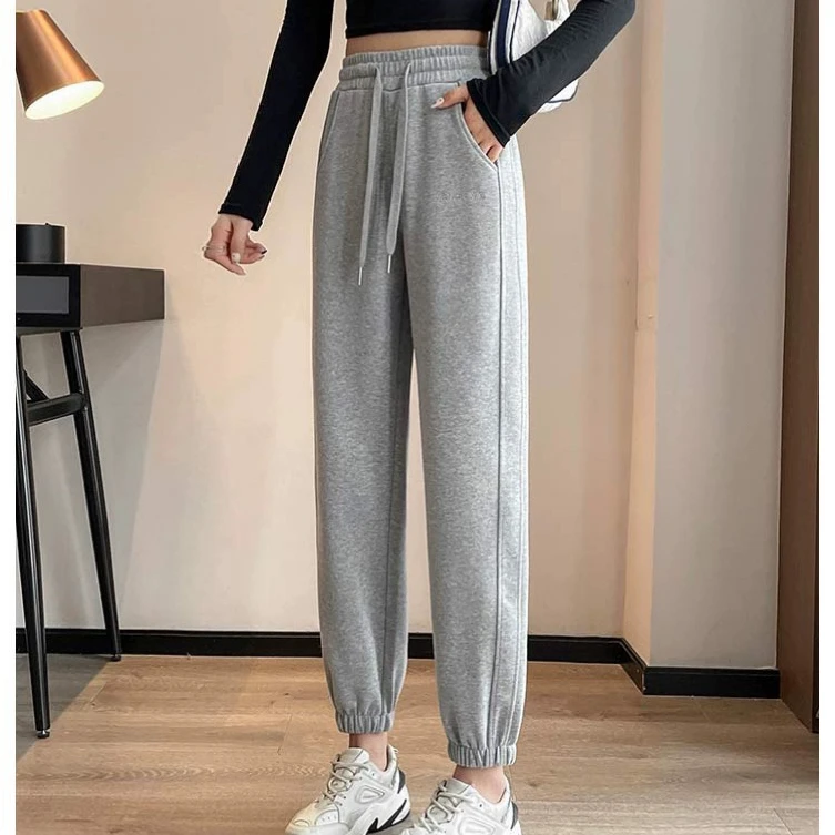 不加绒春秋高品质显瘦高腰休闲松紧腰束脚裤百搭卫裤女时尚