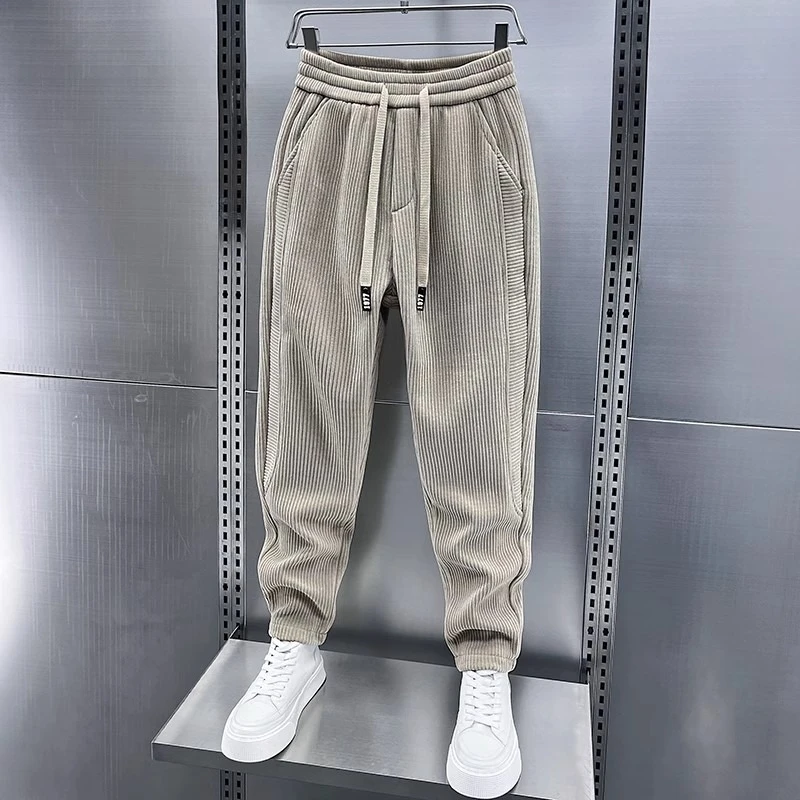 秋冬季新款灯芯绒时尚休闲裤男士宽松小脚裤子条绒卫裤男运动长裤