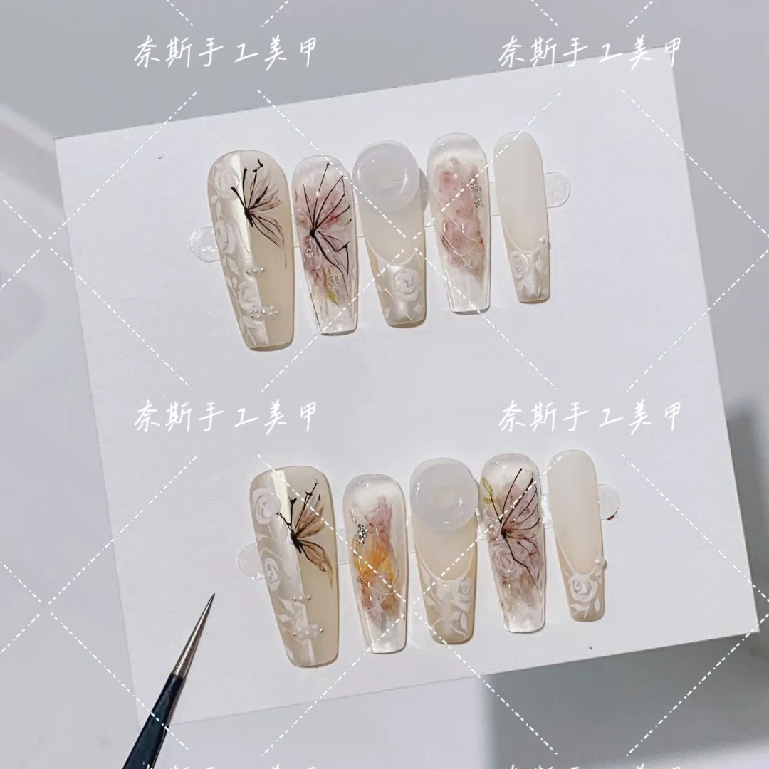 【蝶恋花】纯手工古风显白高级穿戴甲美甲穿戴式光疗甲流行