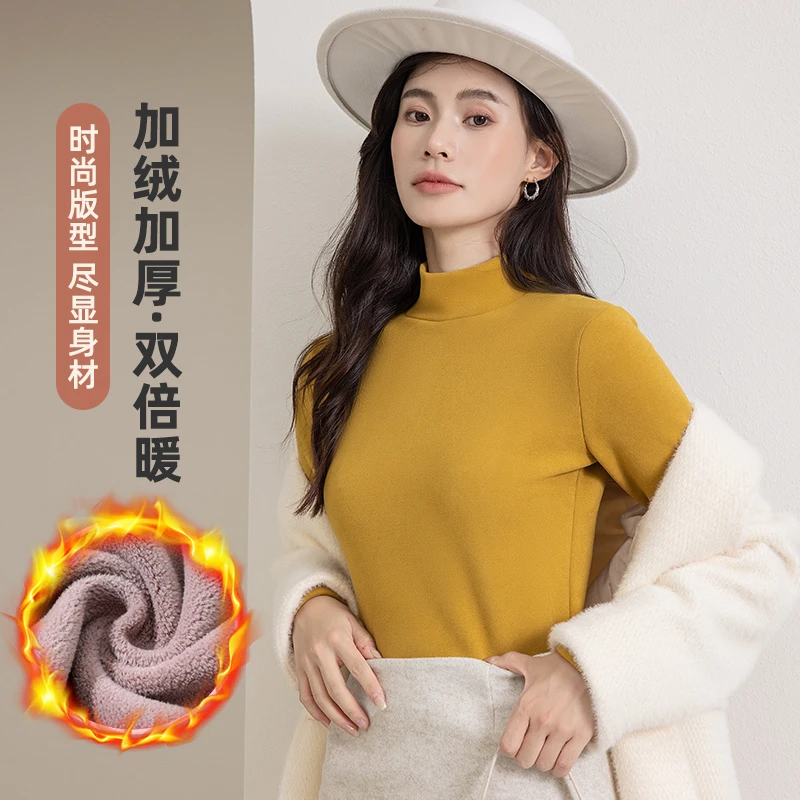 加绒加厚打底衫女冬季内搭2024新款半高领时髦时尚洋气半高领上衣