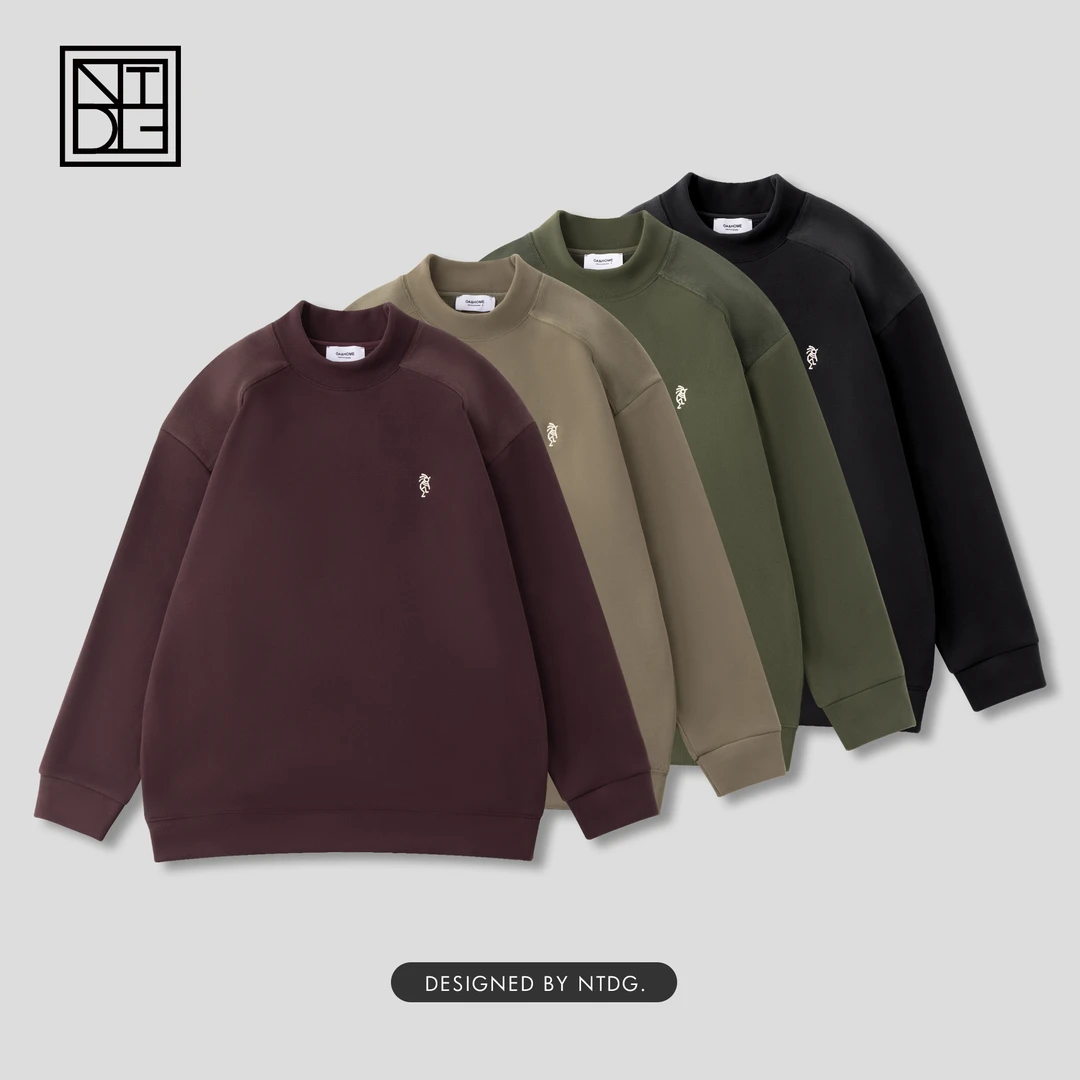 冬季圆领火柴人刺绣拼接加绒加厚卫衣66233