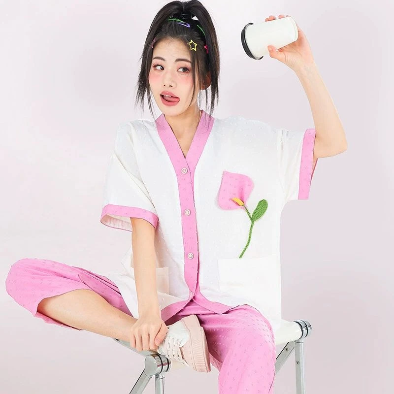 人棉  短袖七分裤   花花   休闲 时尚 （人棉会有微微缩水）